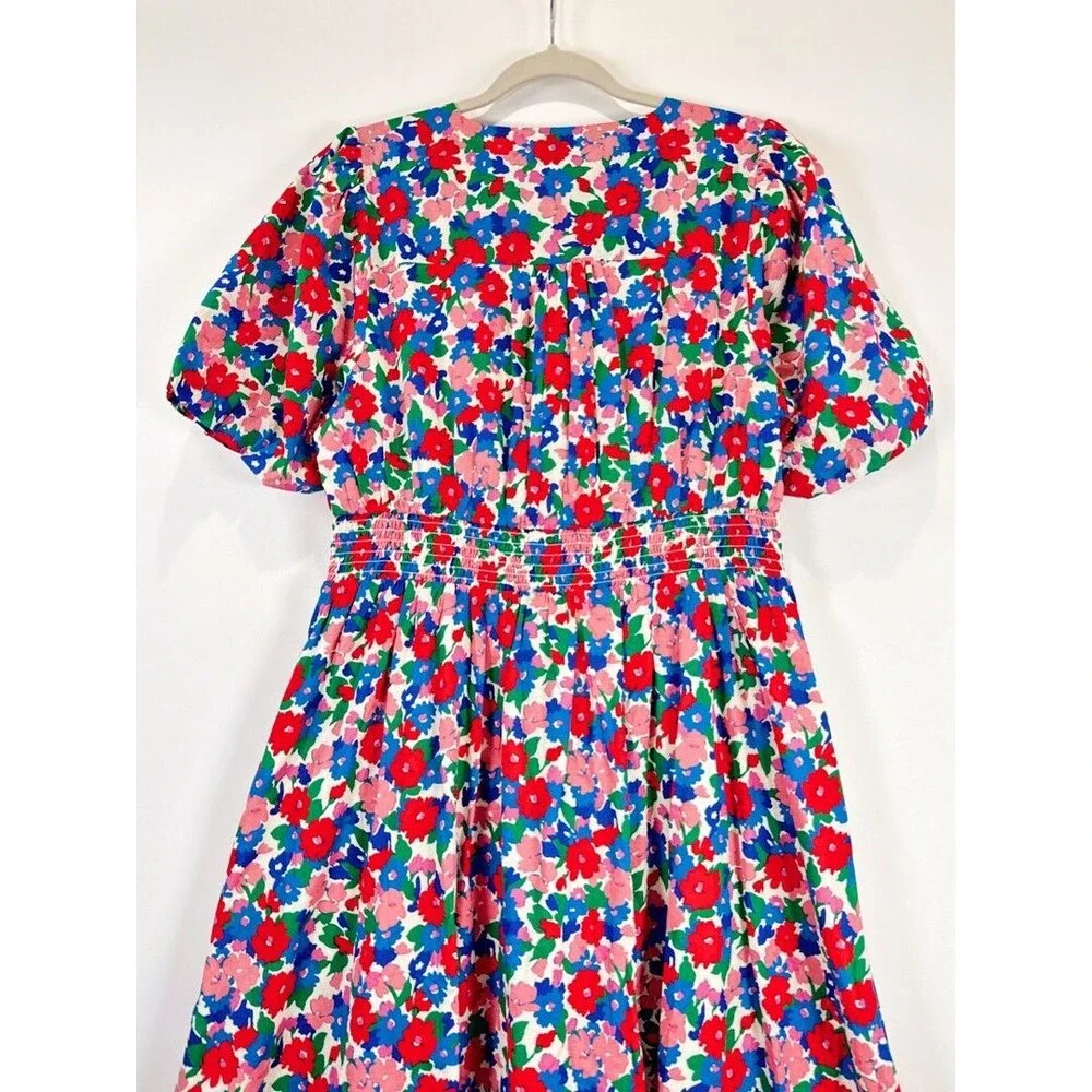 NEW Boden Midi Dress Pink Lillian Cotton Floral V Neck Puff Sleeve Boho US 10